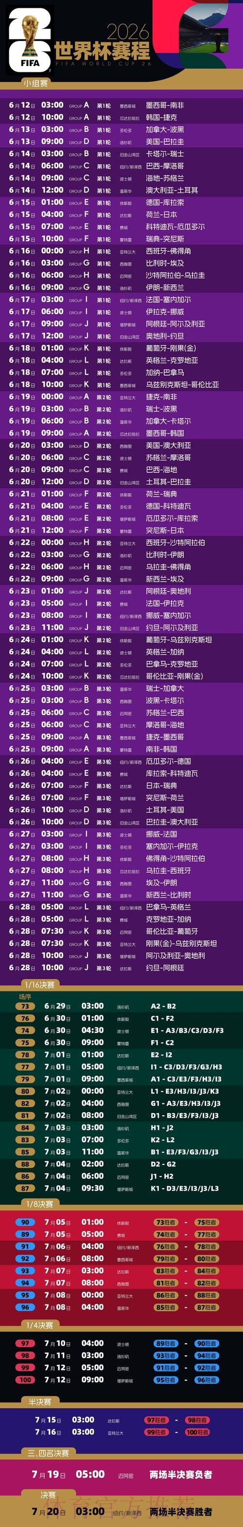 2026世界杯完整赛程最新完整安排免费观看 2026世界杯完整赛程最新完整安排免费观看