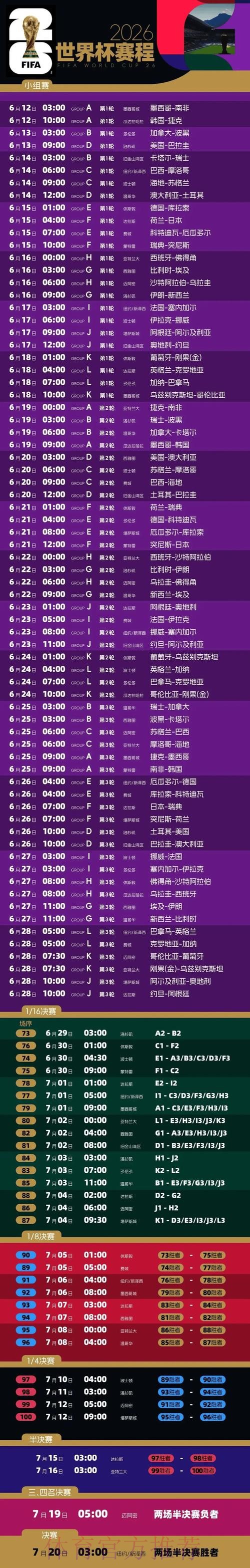 2026世界杯每日赛程实时更新实时赛程怎么看