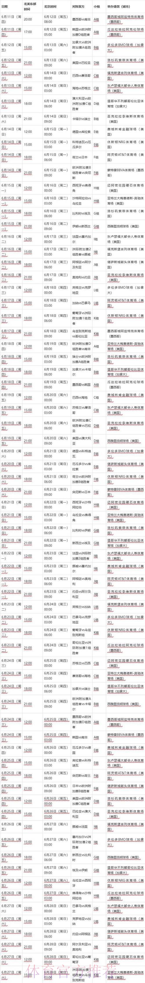 2026世界杯小组赛赛程中国时间完整安排查询入口